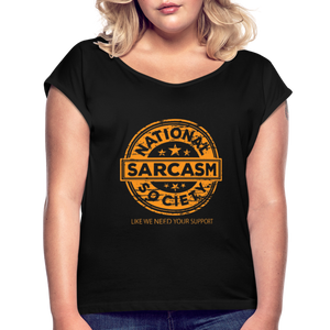 Customizable Women's Roll Cuff T-Shirt - black  