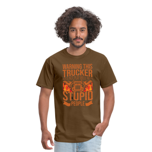 Warning this trucker does not play well with stupid people Unisex Classic T-Shirt - brown  