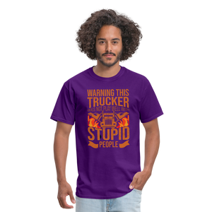 Warning this trucker does not play well with stupid people Unisex Classic T-Shirt - purple  