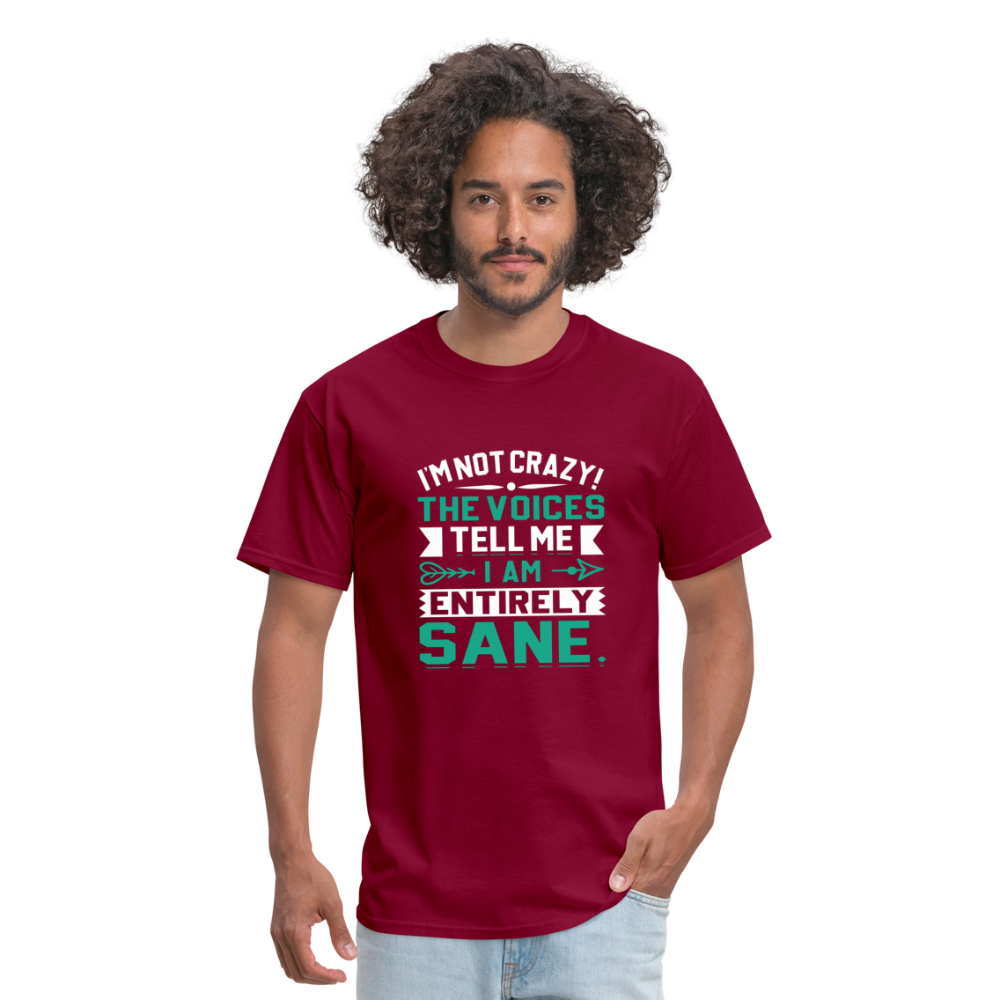 "I'm Not Crazy the Voices Tell Me I Am Sane" Unisex Classic T-Shirt - burgundy