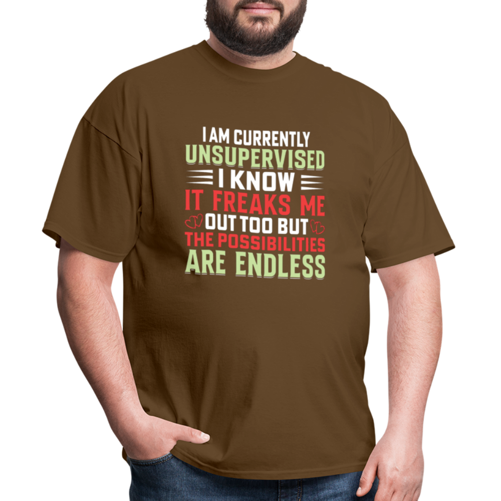 "I am Currently Unsupervised" Unisex Classic T-Shirt - brown