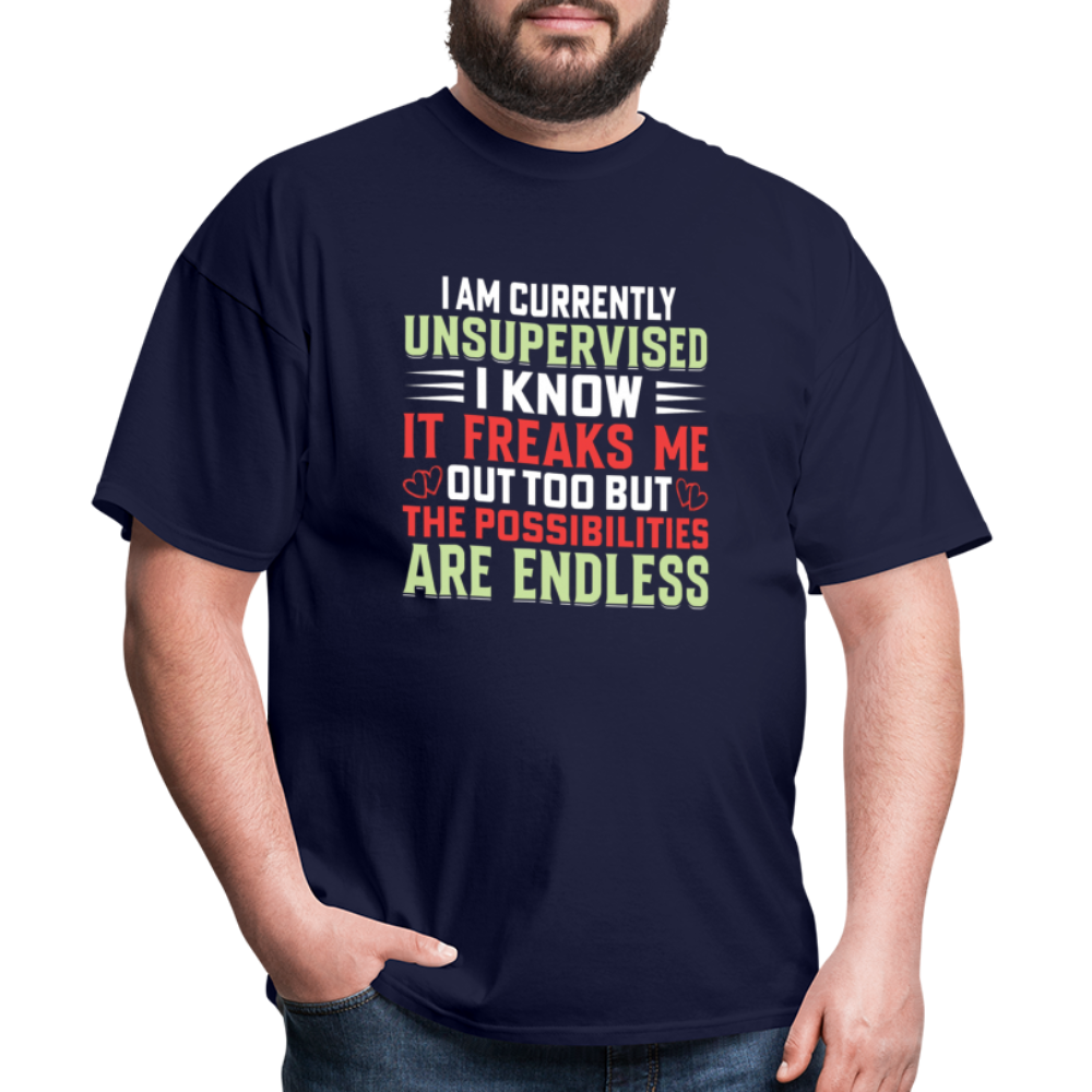 "I am Currently Unsupervised" Unisex Classic T-Shirt - navy