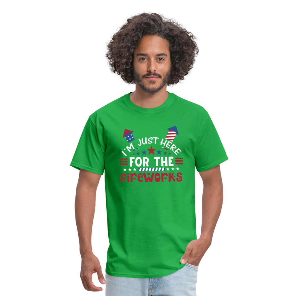 "I'm Just Here for The Fireworks" Unisex Classic T-Shirt - bright green