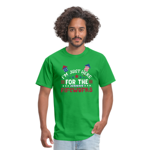 "I'm Just Here for The Fireworks" Unisex Classic T-Shirt - bright green  