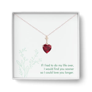 "Love you longer" Sterling Silver Red Heart Pendant Necklace  